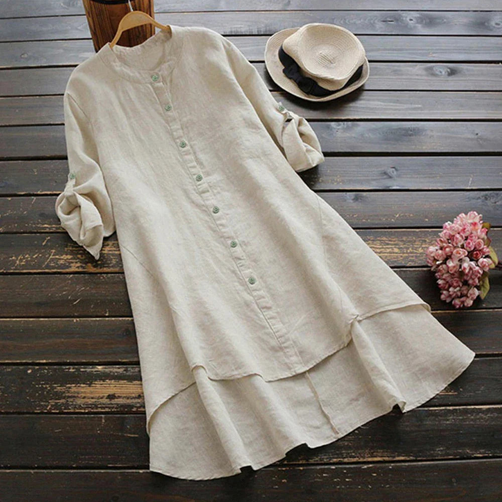 Women' Autumn O-Neck Cotton Linen Baggy T-Shirt Tops