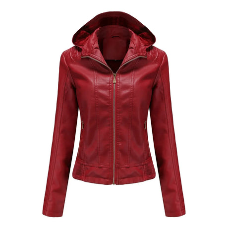 Women'S Moto Biker Zipper Jacket Hooded Faux Fur