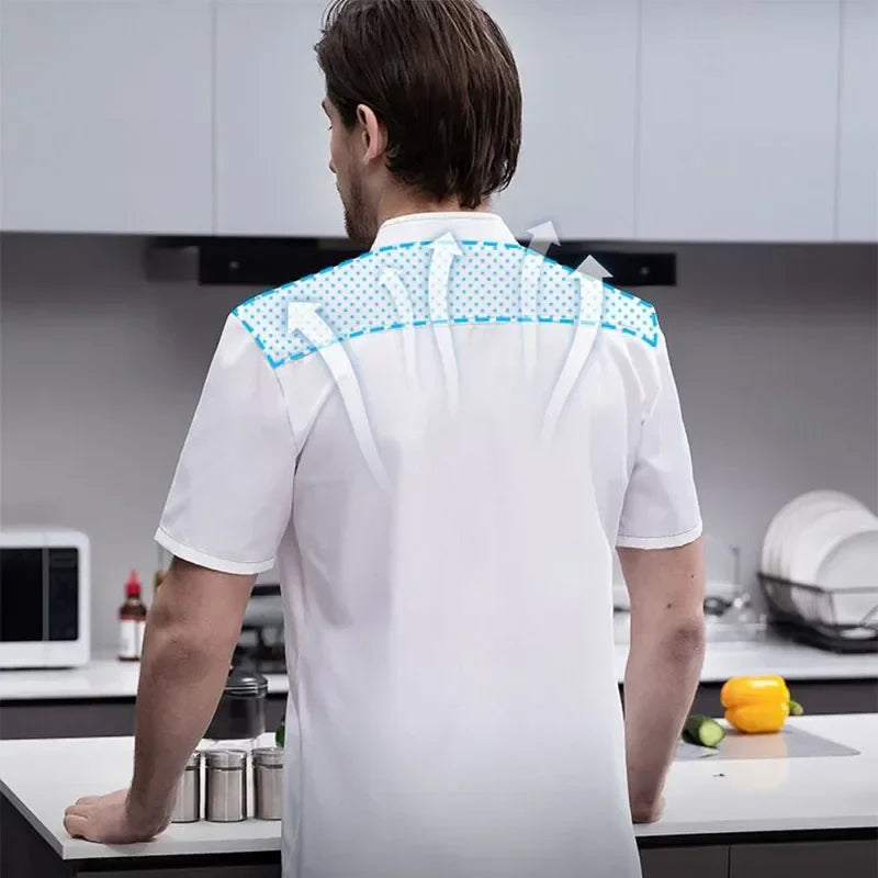 Men' Chef Jacket Short Sleeve Kitchen Clothes White