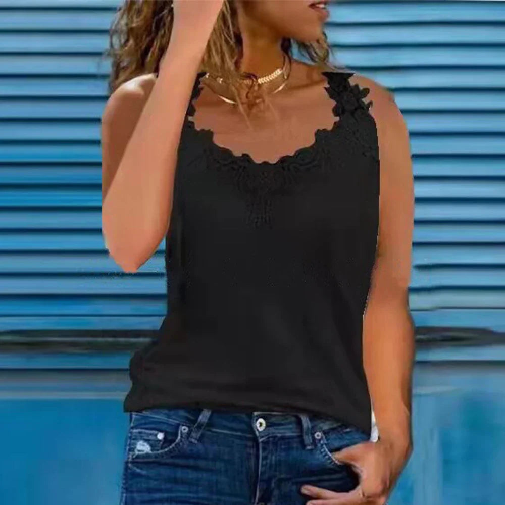 Oversized Womens Lace V Neck Tank Tops Ladies