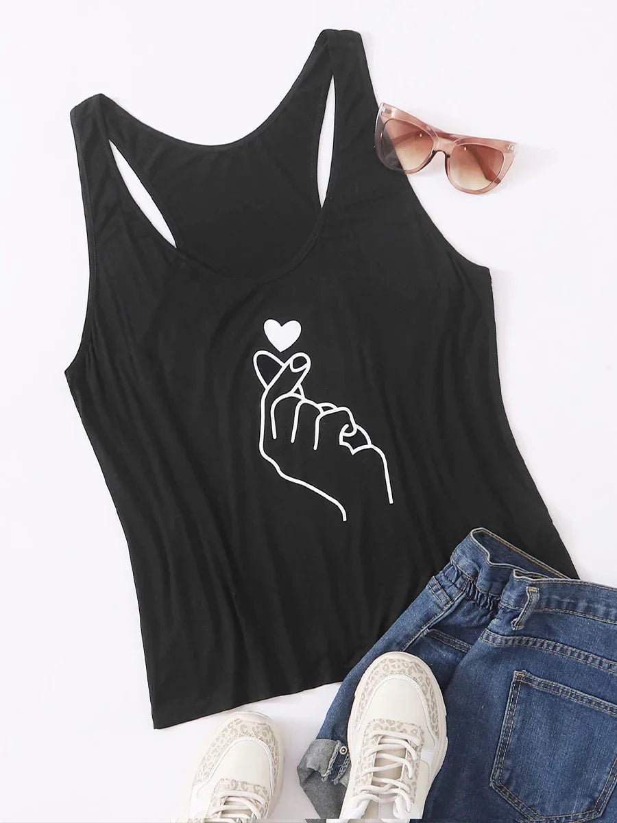 Finjani Women' Cami Slip Shoulder Heart Print Tank