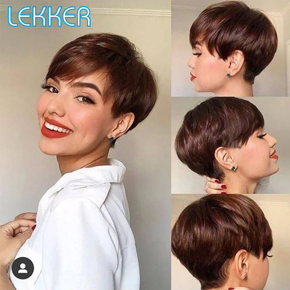 Lekker Colored Short Straight Bob Pixie Human Hair