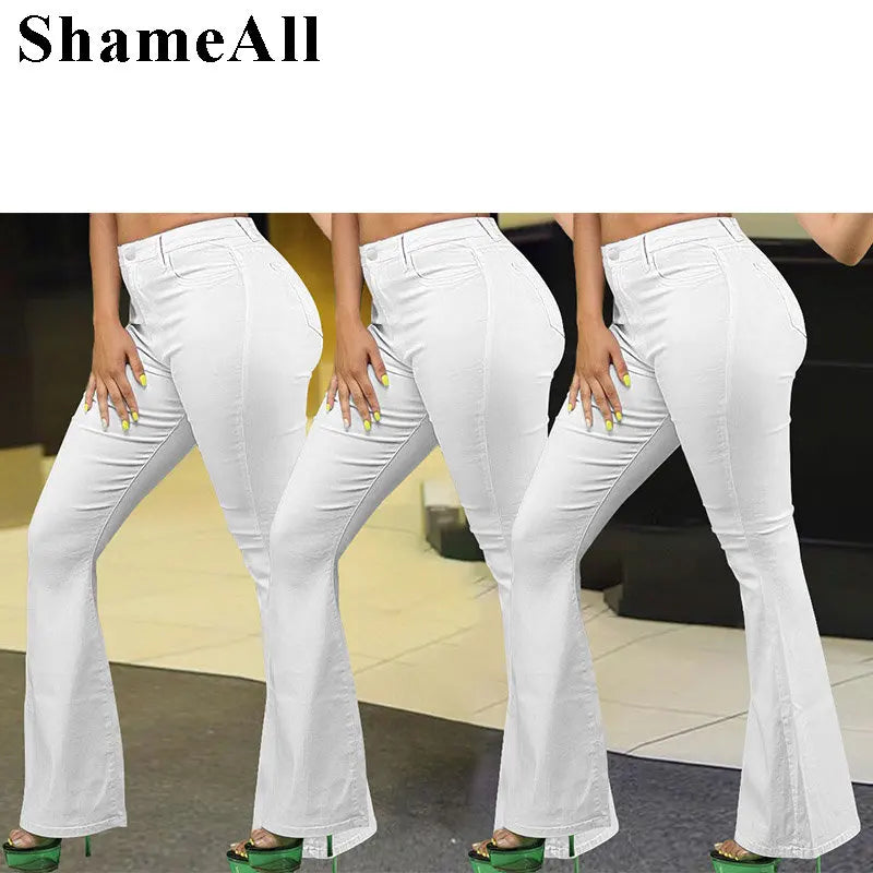 Loose Comfortabl White Flare Jeans 3Xl Streetwear Women