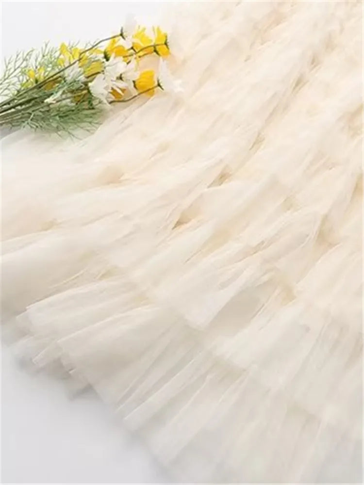 Women' Clothing Skirt Elastic Waist Mesh Skirt Calf