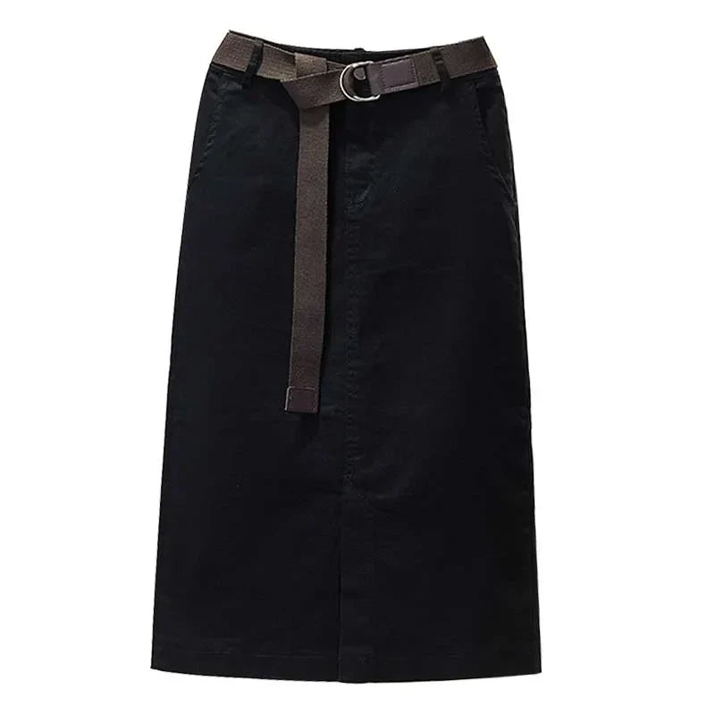 Slim High Waist Front Slit Midi Straight Skirts