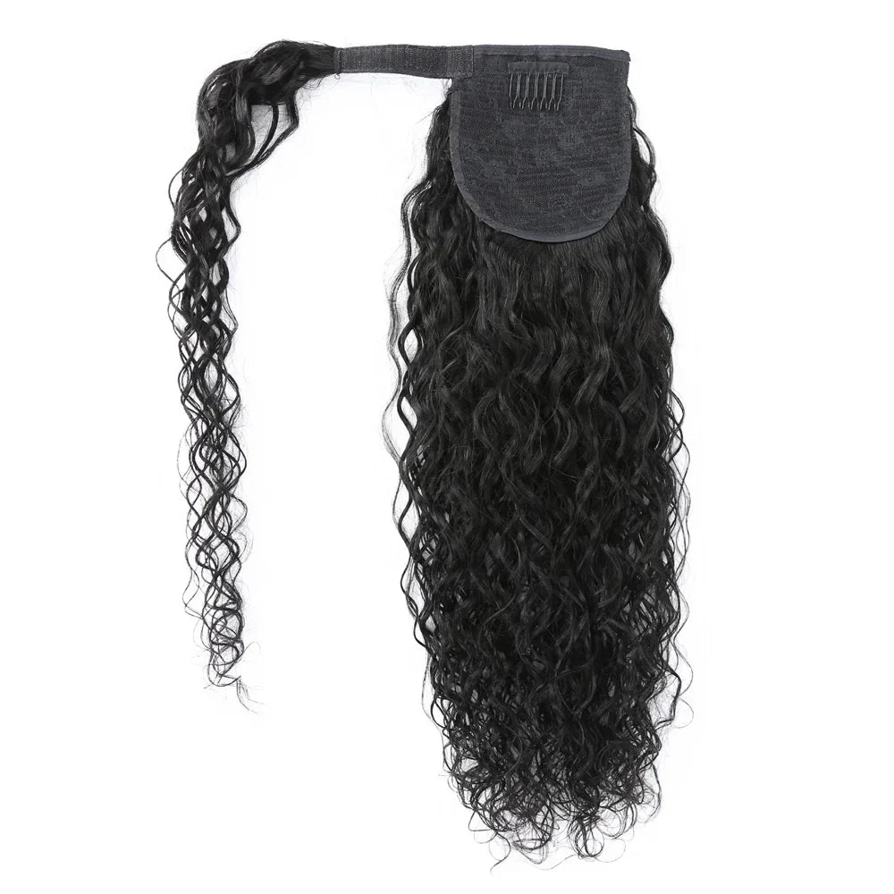 Water Wave Ponytail Human Hair Wrap Around Ponytail
