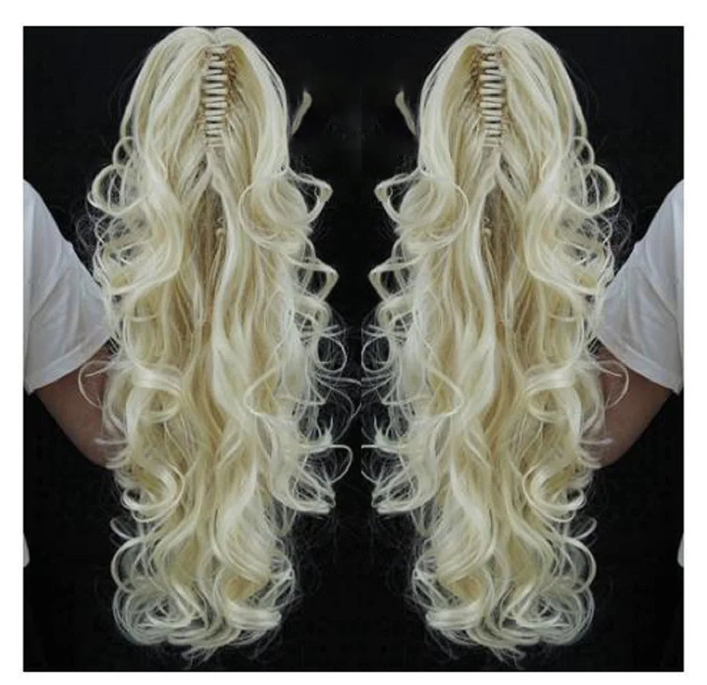 Synthetic Long Wavy Claw Clip On Ponytail Drawstring