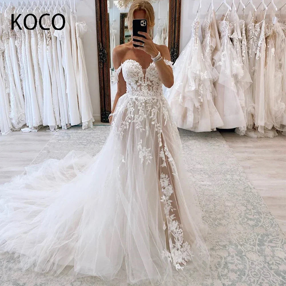Elegant A-line Off-Shoulder Wedding Dress