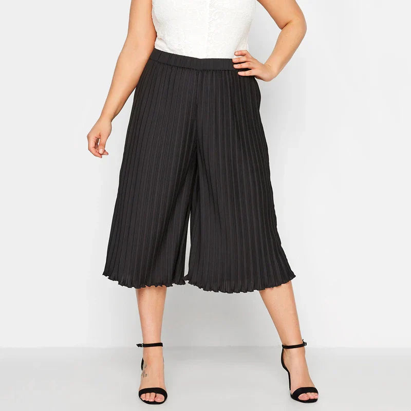 Summer Elegant Pleated Capri Pants Women High Waist