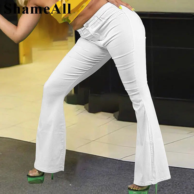 Loose Comfortabl White Flare Jeans 3Xl Streetwear Women
