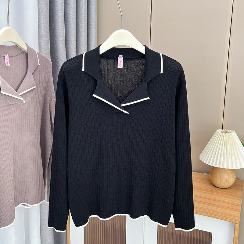 Stylish Lapel Block Color Sweaters Women Clothing Autumn