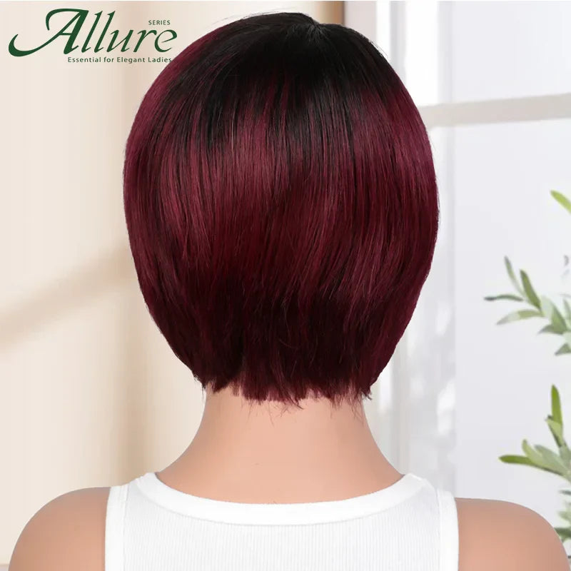 Burgundy Short Bob Wig With Bangs Wear To