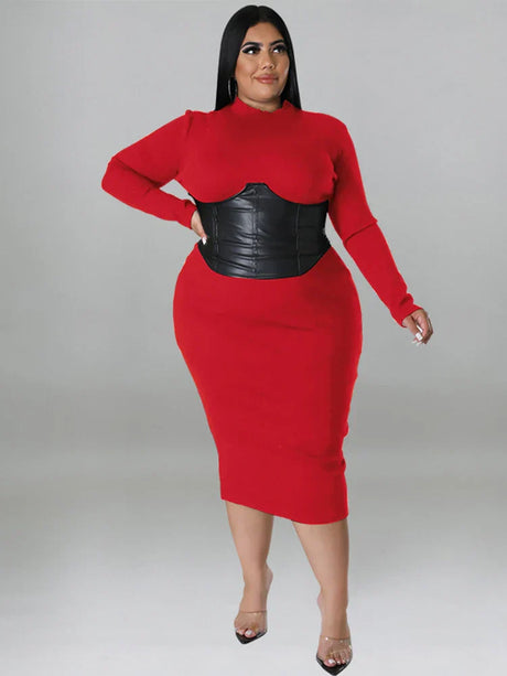 Zipper Dress Tight Ladies Mid Length Leather Woman