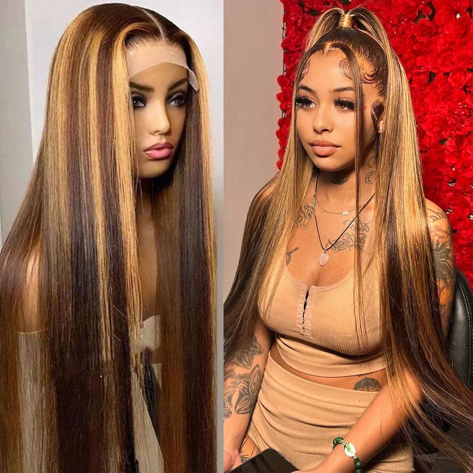Glueless Highlight Wig Straight Lace Front Human