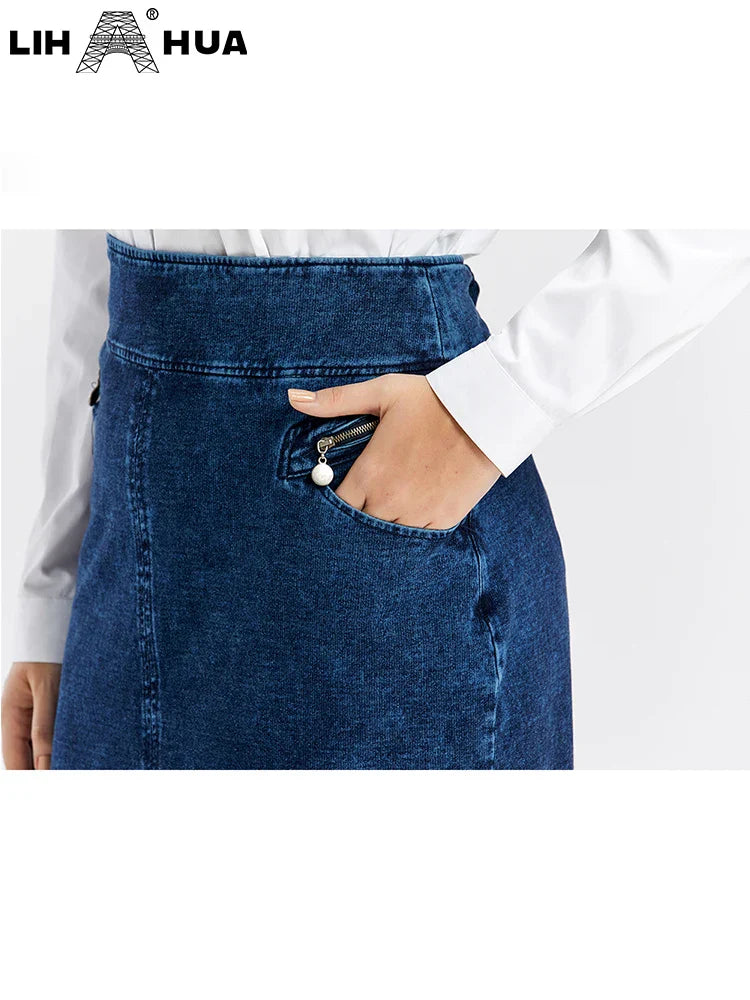 Lih Hua Women' Denim Skirt Cotton Elastic Slim