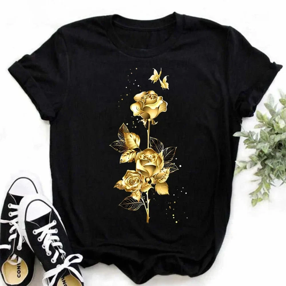 Maycaur New Fashion Gold Rose Print Women T