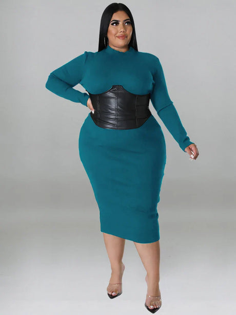 Zipper Dress Tight Ladies Mid Length Leather Woman