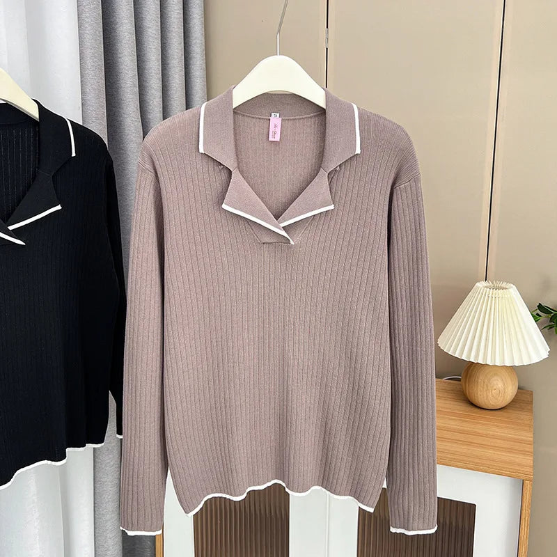 Stylish Lapel Block Color Sweaters Women Clothing Autumn
