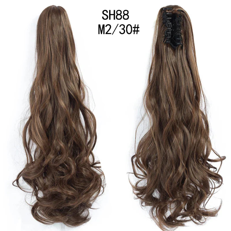 Synthetic Long Wavy Claw Clip On Ponytail Drawstring