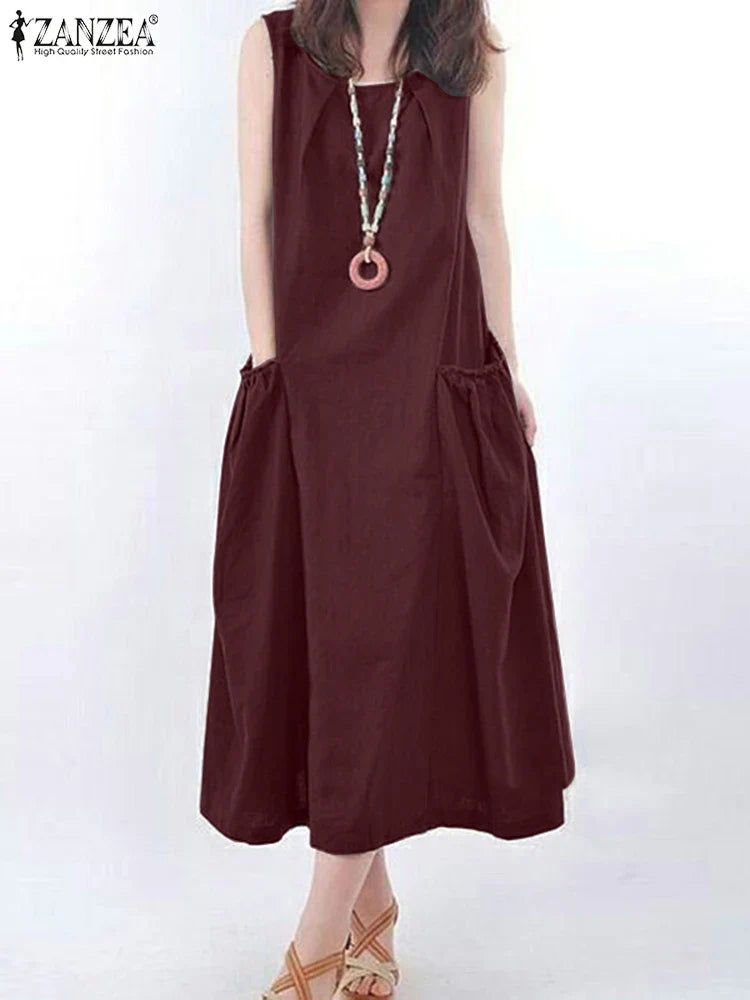 Zanzea Summer Sleeveless Maxi Dress Women Fashion Work