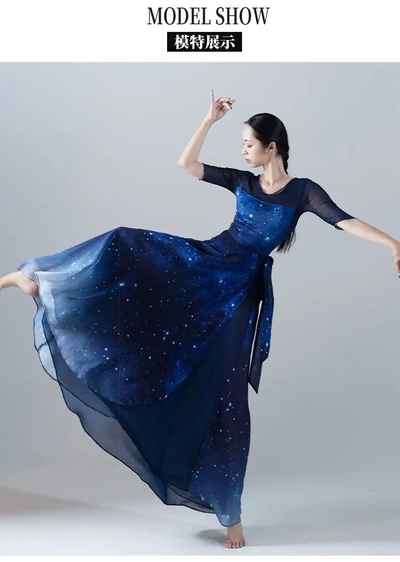 Starry Sky Blue Gradient Chiffon Dance Suit Women