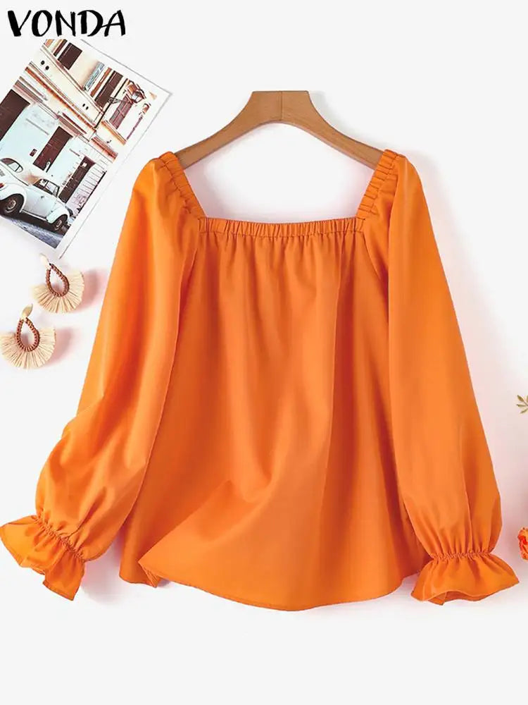 Vonda Oversized Tops Women Fashion Solid Blouse
