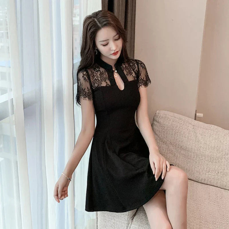 Women' Summer Lace Dress Tulle Cheongsam Dresses For