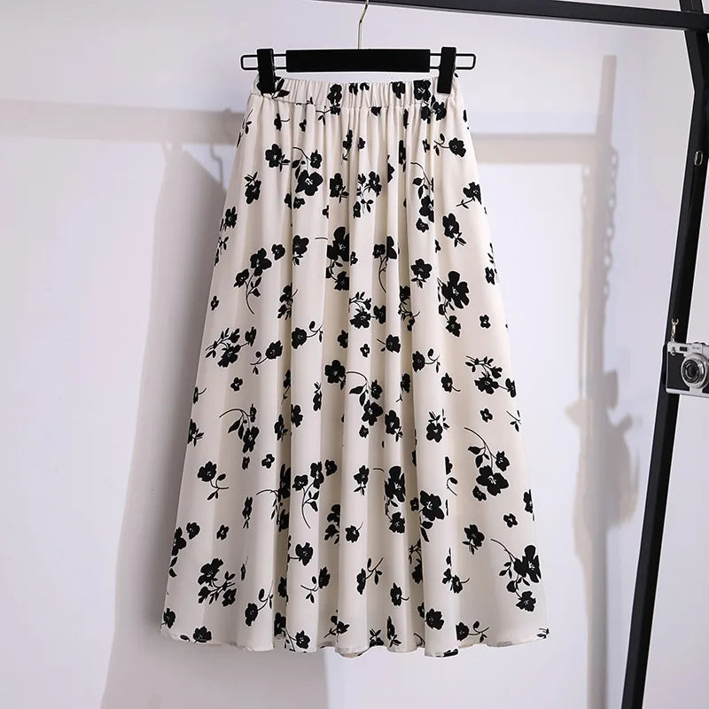Women' Summer Loose Floral Chiffon A-Line Skirt
