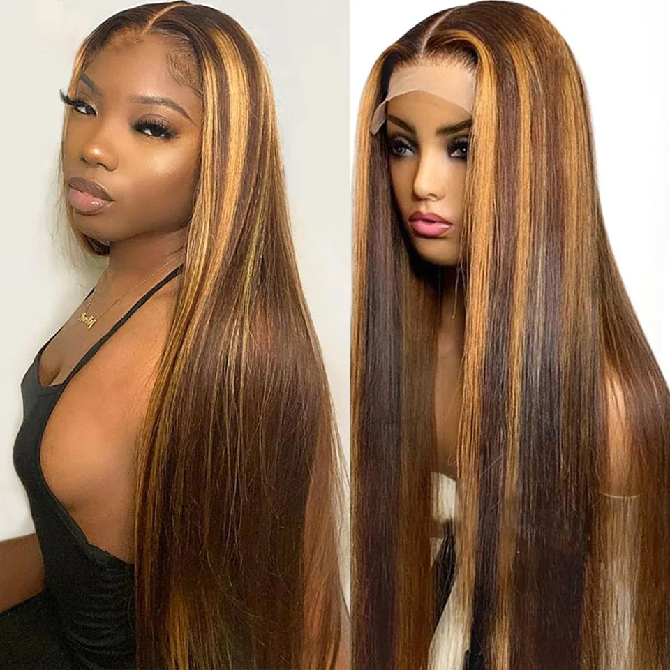 Highlight Bone Straight Human Hair Wig Hd Lace