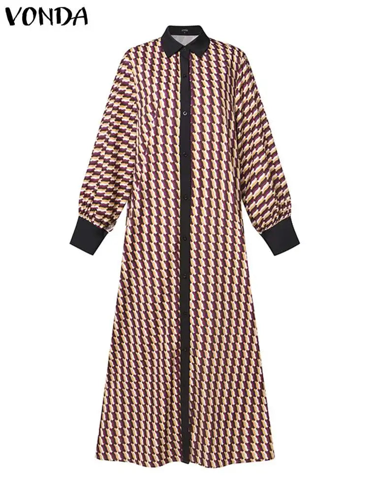 5Xl Vonda Bohemian Women Maxi Dress Autumn Long
