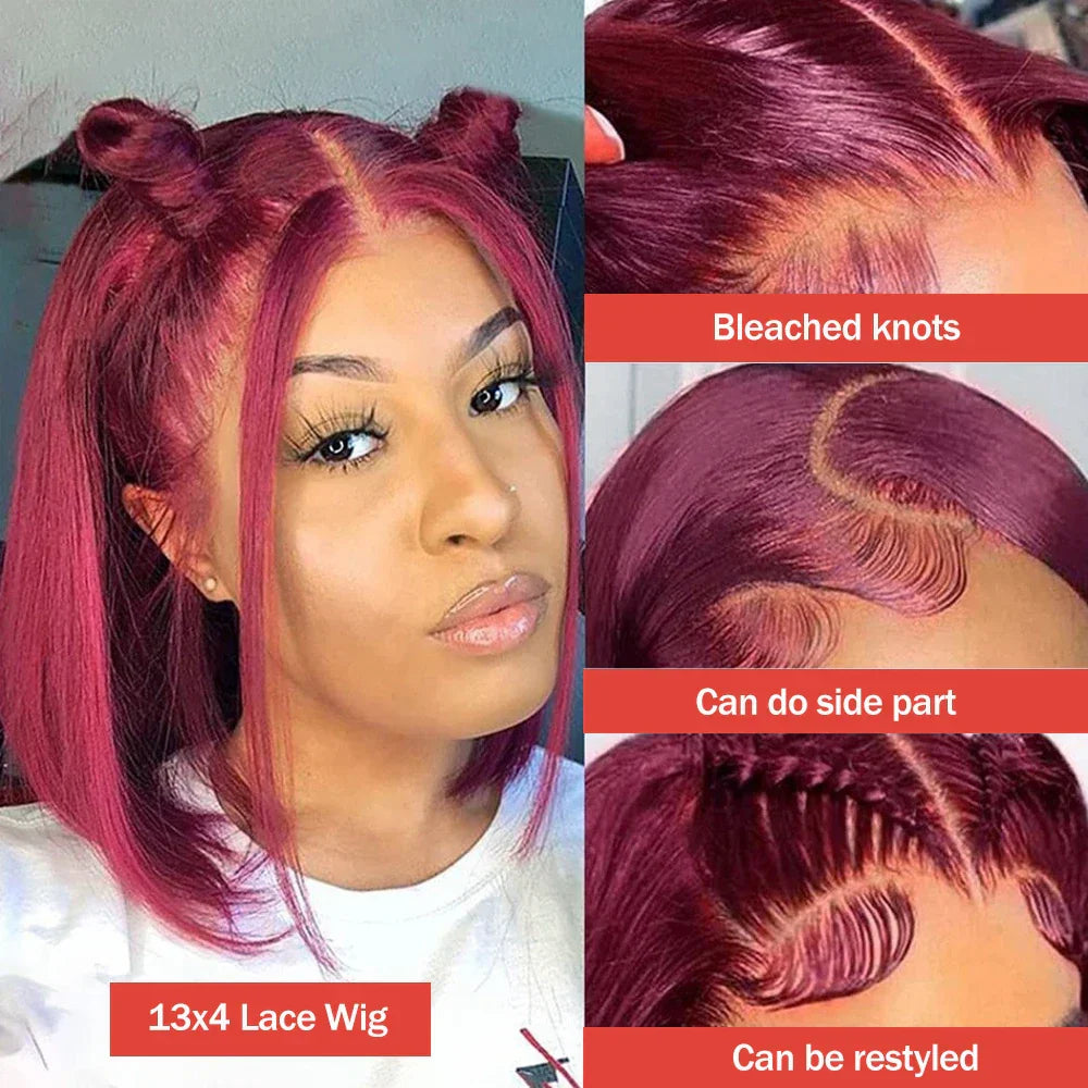 Lace Burgundy Short Bob Wig Human Hair