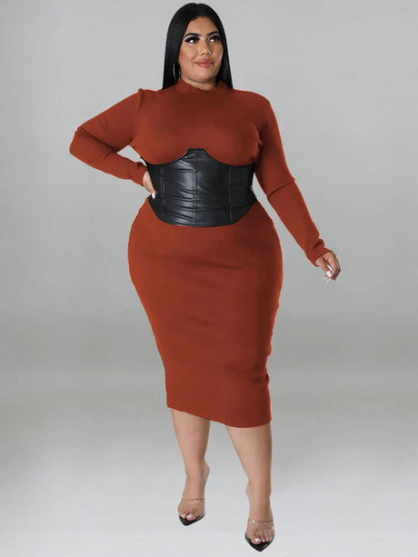 Zipper Dress Tight Ladies Mid Length Leather Woman