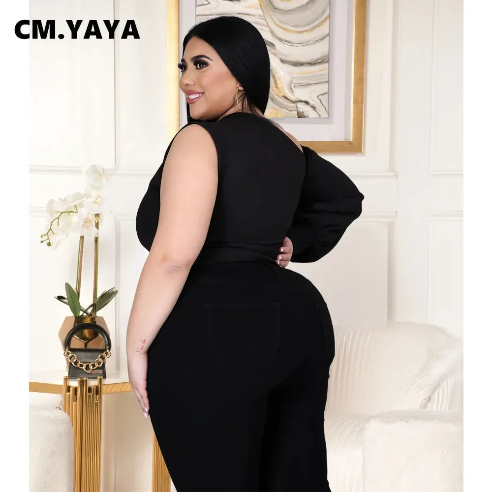 Yaya -5Xl One Shoulder Sleeve Skew Neck Blouses