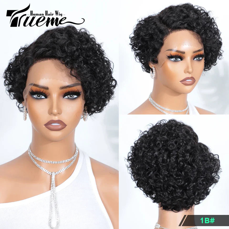 Short Pixie Curly Bob Wig Lace Front Human