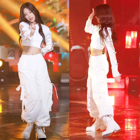 White Jazz Costume Hip Hop Dance Clothes For