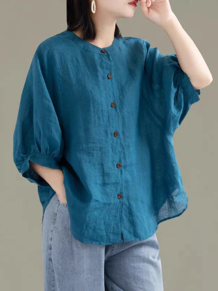 Cotton Linen Blouses Female Long Sleeve Shirts Autumn