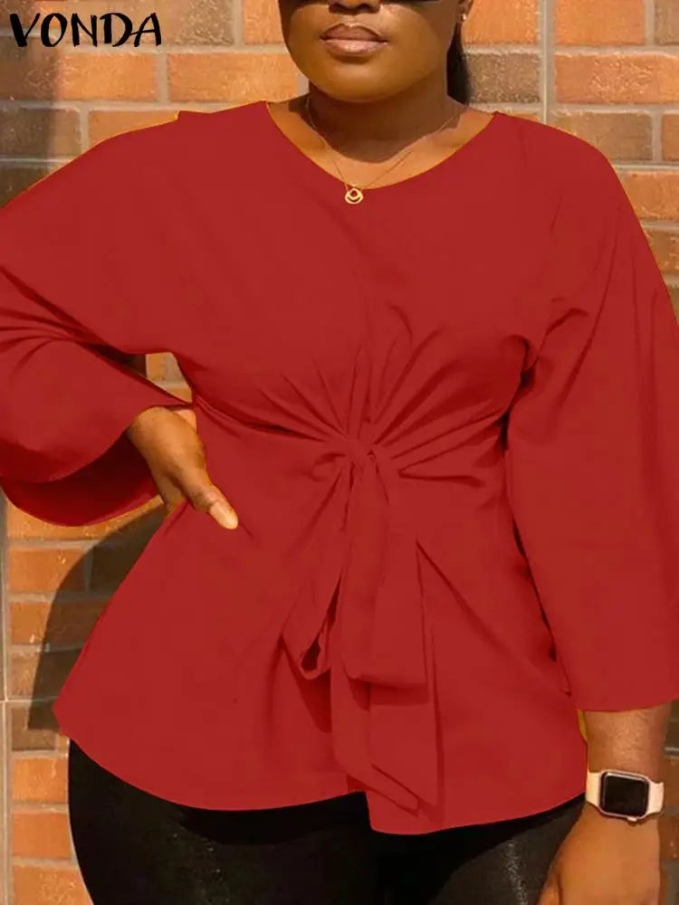 Vonda Women Fashion Blouse / Sleeve Waist Pleated
