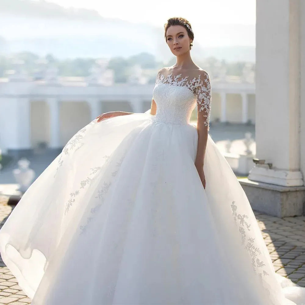 Luxury Fluffy Wedding Dresses For Woman2023 O-Eck Half