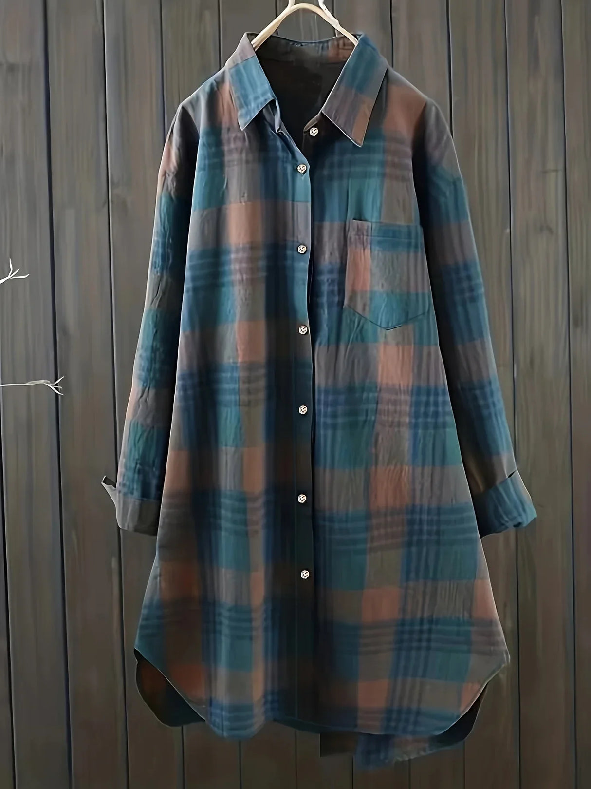 Women' Casual Plaid Button Print Long Sleeve Shirt