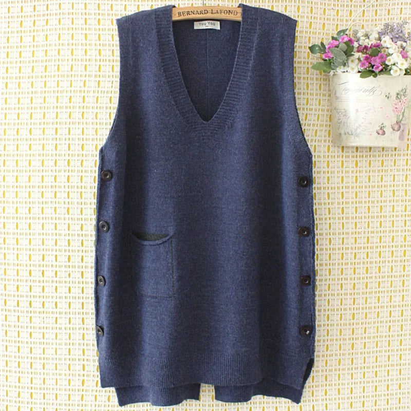 Womens Sweater Vest 4Xl Loose Solid V-Neck Side
