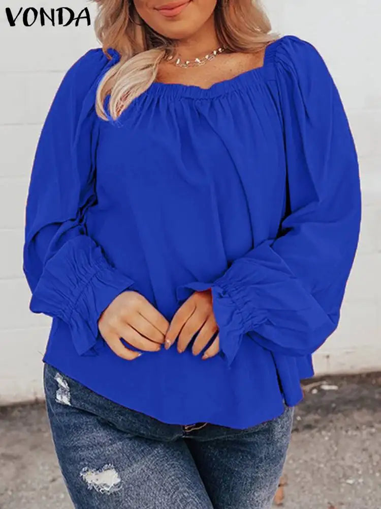 Vonda Oversized Tops Women Fashion Solid Blouse