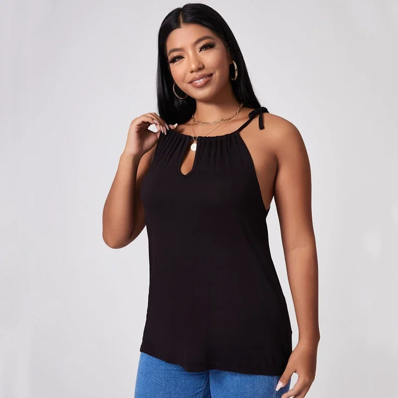Sexy Hater Neck Summer Casual Top Women Tie