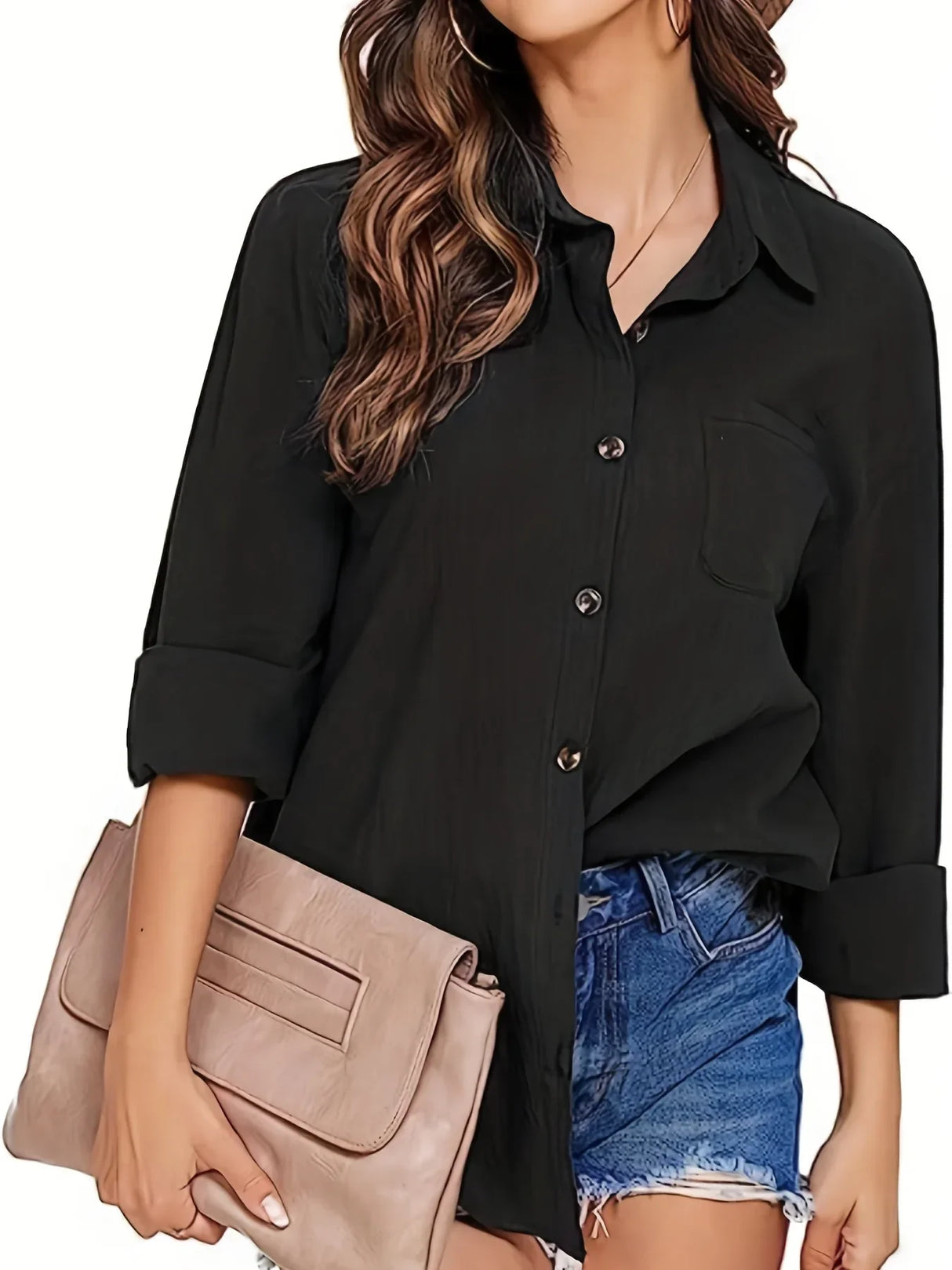 Womens Button Down Shirt Casual Long Sleeve Loose
