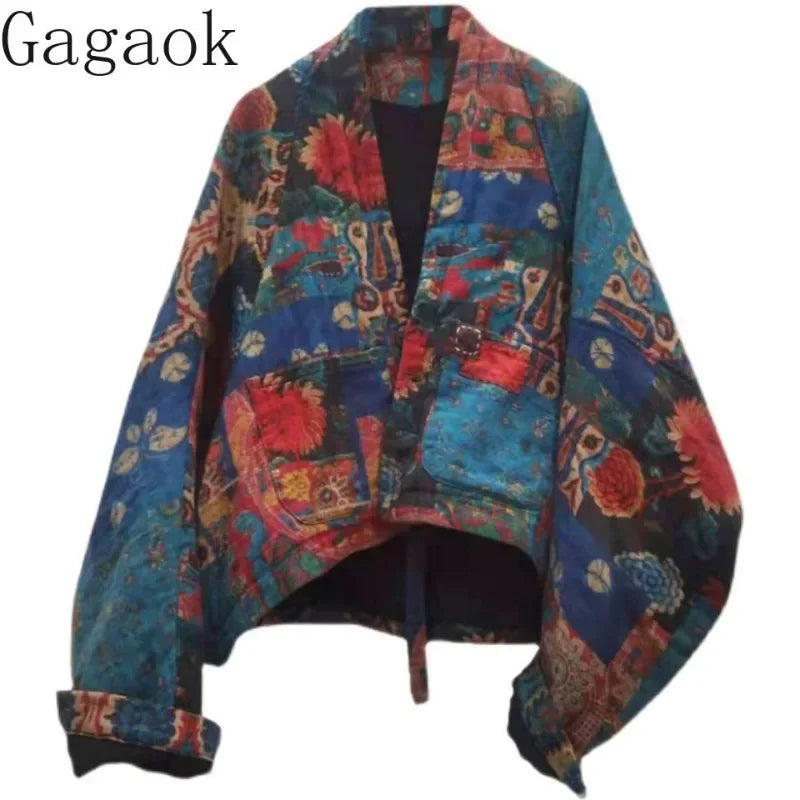Gagaok Original Ethnic Floral Colored Parkas Autumn Winter