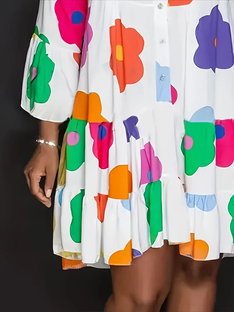 Autumn New Floral Printed Women' Dresses,Casual Loose Button