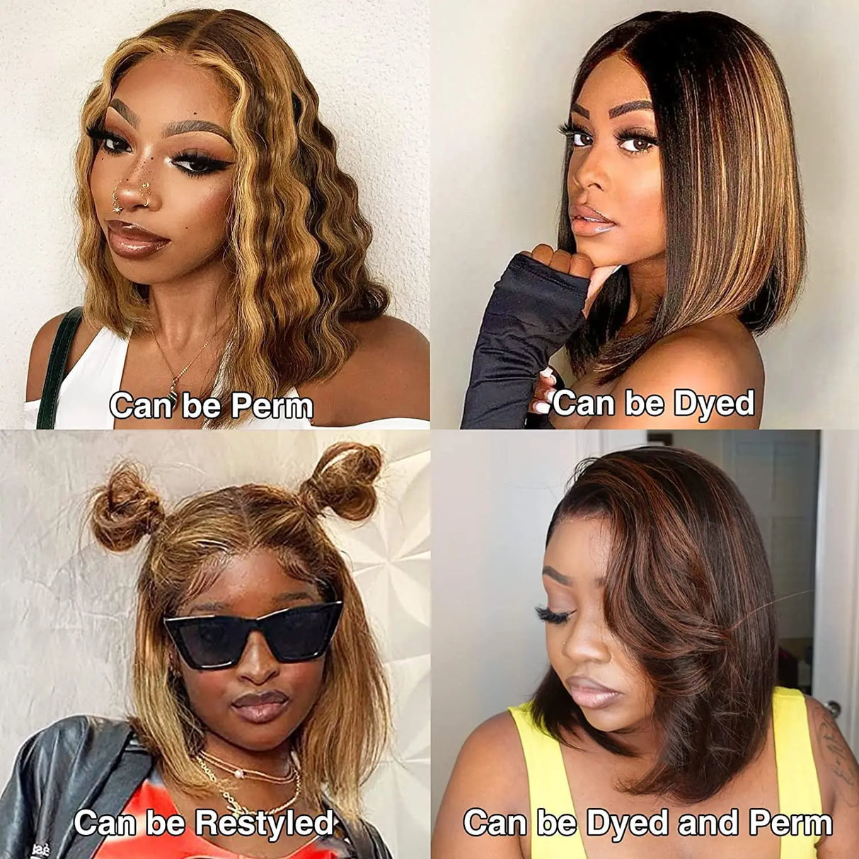 Honey Blonde Ombre Lace Front Bob Wig 180% Human Hair