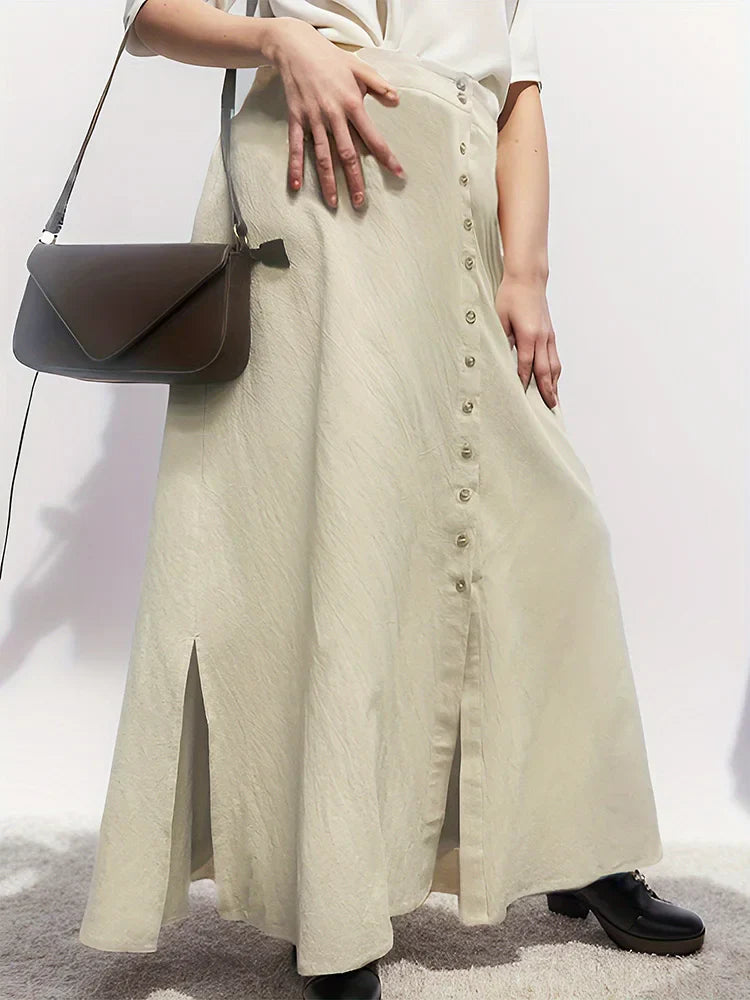 Gibsie Plus Solid Button Front Casual A-Line Skirt