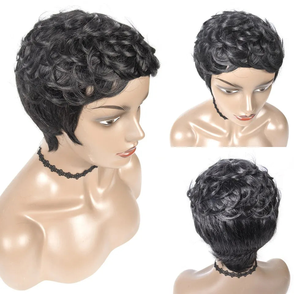 J Burgundy Short Pixie Cut Wigs With Bangs