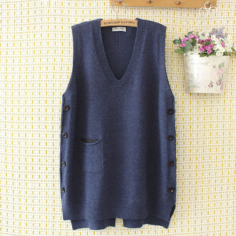 Womens Sweater Vest 4Xl Loose Solid V-Neck Side