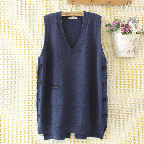 Womens Sweater Vest 4Xl Loose Solid V-Neck Side